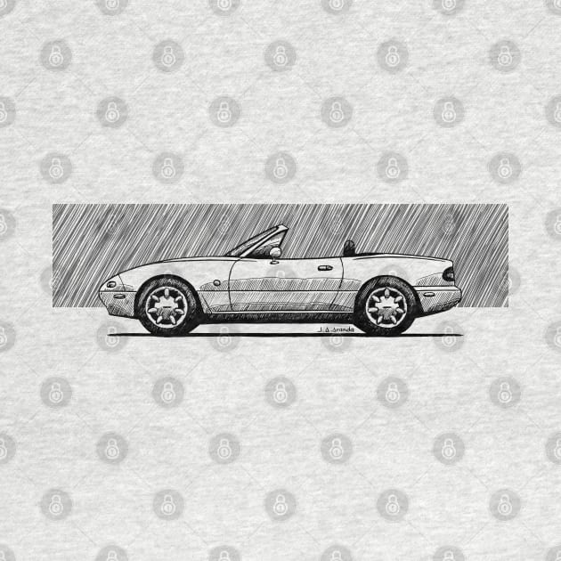 Handmade pen drawing of the Japanese roadster NA by jaagdesign